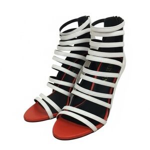 Paper Fox Kalista Women Shoe Sandals Straps Heels White Orange Black Sz 8.